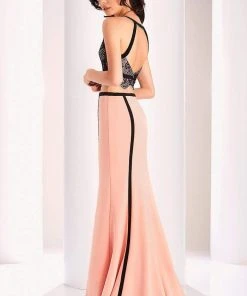 Formal Gowns Clarisse - 4815 Halter Contrast Lace Evening Gown