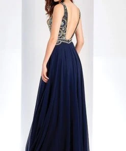 Formal Gowns Clarisse - 4924 Deep V-Neck Beaded Chiffon Gown