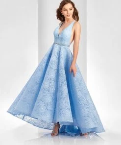 Formal Gowns Clarisse - 4936 Lace Deep V-neck High Low Dress