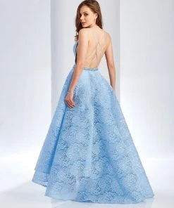 Formal Gowns Clarisse - 4936 Lace Deep V-neck High Low Dress