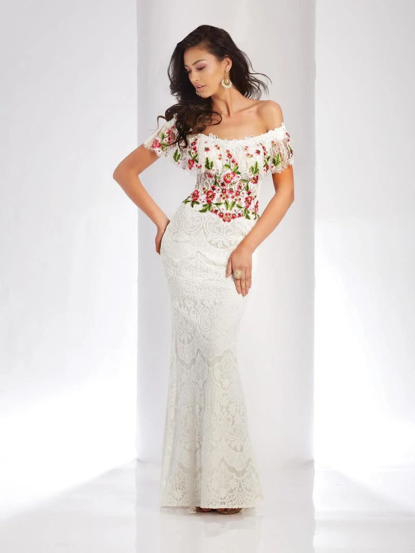 Clarisse - 4954 Embroidered Floral Off-Shoulder Gown Formal Gowns 3 Clarisse - 4954 Embroidered Floral Off-Shoulder Gown Formal Gowns