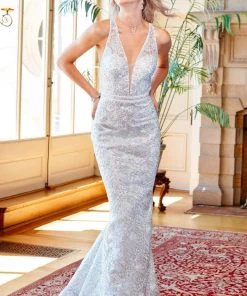 Clarisse - 4960 Deep V-neck Lace Mermaid Dress Formal Gowns
