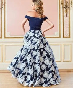Clarisse - 4966 Off-Shoulder Plunging Floral Gown