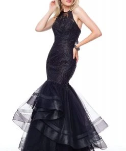 Clarisse - 5016 Illusion Halter Appliqued Mermaid Gown