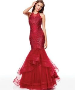 Clarisse - 5016 Illusion Halter Appliqued Mermaid Gown 8 Clarisse - 5016 Illusion Halter Appliqued Mermaid Gown