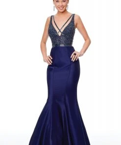 Clarisse - 5027 Beaded Plunging V-neck Mermaid Dress Formal Gowns
