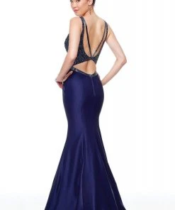 Clarisse - 5027 Beaded Plunging V-neck Mermaid Dress Formal Gowns