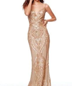 Clarisse - 5057 Sequined Plunging V-neck Trumpet Dress Formal Gowns