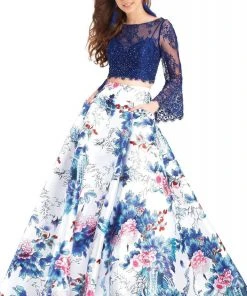 Formal Gowns Clarisse Couture - 4977 Two-Piece Lace And Floral Print Evening Dress