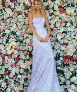Formal Gowns Clarisse - Floral Sequined Strapless Gown 810273 - 1 Pc Lilac In Size 14 Available