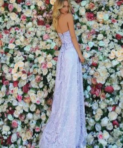 Formal Gowns Clarisse - Floral Sequined Strapless Gown 810273 - 1 Pc Lilac In Size 14 Available