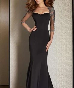 Clarisse - M6204 Quarter Sleeved Embroidered Long Gown Formal Gowns