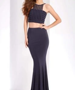 Clarisse Prom - 3559 Two Piece Halter Mesh Evening Dress Formal Gowns