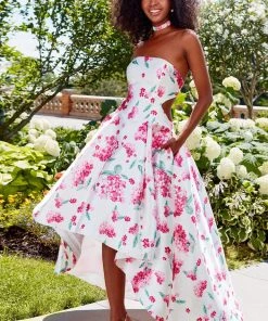 Clarisse Prom - 3563 Strapless Floral High Low Prom Dress Formal Gowns