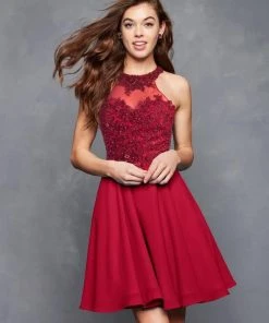 Cocktail Dresses Clarisse - S3528 Lace Halter Neck Chiffon A-line Dress