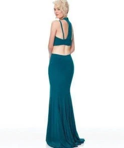 Formal Gowns Clarisse - Two-Piece Jersey High Slit Evening Gown 3761 - 1 Pc Navy In Size 00 Available