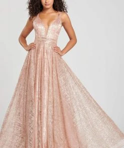 Colette For Mon Cheri - CL12008 Glittered Fitted Long Dress