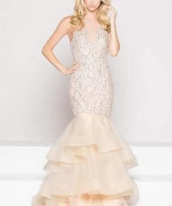 Colors Dress Colors Couture - J054 Illusion Jewel Neck Beaded Mermaid Gown