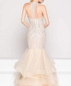 Colors Dress Colors Couture - J054 Illusion Jewel Neck Beaded Mermaid Gown