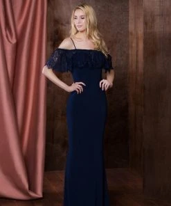 Colors Dress - 1753 Sheer Lace Paneled Off Shoulder Sheath Dress - 1 Pc Wine In Size 18 Available