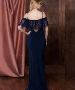 Colors Dress - 1753 Sheer Lace Paneled Off Shoulder Sheath Dress - 1 Pc Wine In Size 18 Available