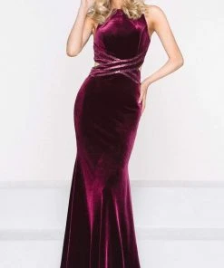 Formal Gowns Colors Dress - 2029 Halter Neck Velvet Trumpet Dress