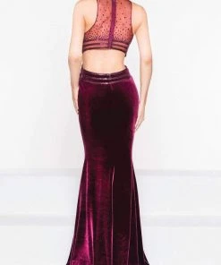 Formal Gowns Colors Dress - 2029 Halter Neck Velvet Trumpet Dress