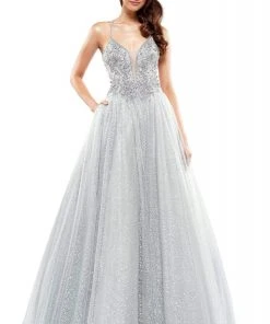 Formal Gowns Colors Dress - 2264 Plunging Crystal Motif Glitter Gown
