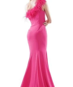 Formal Gowns Colors Dress - Feathered Ornate One Shoulder Evening Dress 2405