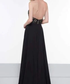 Formal Gowns Colors Dress - Floral Beaded Plunging Halter Chiffon Gown 2051
