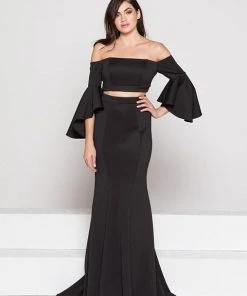 Colors Dress Two-Piece Off-Shoulder Flounce Gown 1928 Formal Gowns