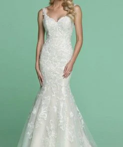 Da Vinci Bridal - Plunging Back Embroidered Mermaid Bridal Gown 50624 - 1 Pc Ivory/Ivory In Size 4 Available Formal Gowns