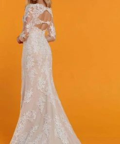 Da Vinci - Sheer Long Sleeve Lace Bridal Dress 50516 - 1 Pc Ivory/Nude In Size 12 Available Formal Gowns 5 Da Vinci - Sheer Long Sleeve Lace Bridal Dress 50516 - 1 Pc Ivory/Nude In Size 12 Available Formal Gowns