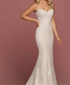 Da Vinci Bridal Formal Gowns Da Vinci - Spaghetti Strap Beaded Bridal Gown 50480 - 1 Pc Ivory/Ivory In Size 8 Available