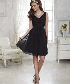 Damas - 52370 Ruched V-neck Chiffon A-line Dress Cocktail Dresses