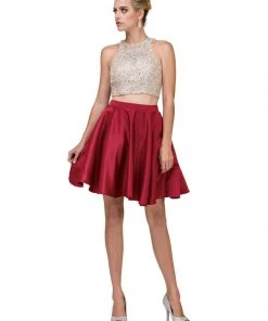 Cocktail Dresses Dancing Queen 2027A Two-Piece Embellished Cocktail Dress - 1 Pc. Burgundy In Size XL Available