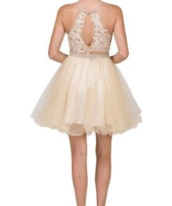 Dancing Queen - 2033 Halter Beaded Applique Cocktail Dress Cocktail Dresses