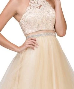 Dancing Queen - 2033 Halter Beaded Applique Cocktail Dress Cocktail Dresses