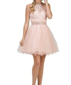Dancing Queen - 2033 Halter Beaded Applique Cocktail Dress Cocktail Dresses