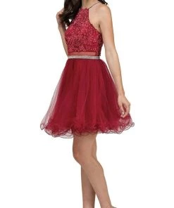 Dancing Queen - 2033 Halter Beaded Applique Cocktail Dress Cocktail Dresses