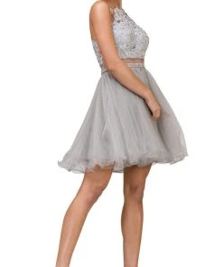 Dancing Queen - 2033 Halter Beaded Applique Cocktail Dress Cocktail Dresses