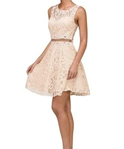 Dancing Queen - 2053 Illusion Two Piece Beaded Lace Cocktail Dress 14 Dancing Queen - 2053 Illusion Two Piece Beaded Lace Cocktail Dress