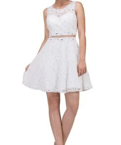 Dancing Queen - 2053 Illusion Two Piece Beaded Lace Cocktail Dress 12 Dancing Queen - 2053 Illusion Two Piece Beaded Lace Cocktail Dress