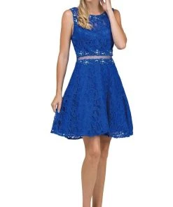 Dancing Queen - 2053 Illusion Two Piece Beaded Lace Cocktail Dress 16 Dancing Queen - 2053 Illusion Two Piece Beaded Lace Cocktail Dress