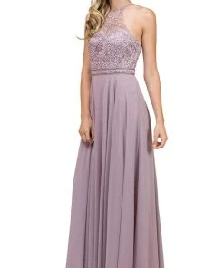 Dancing Queen - 2092 Embroidered Halter A-Line Evening Gown Formal Gowns