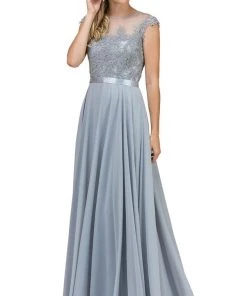 Dancing Queen - 2121 Sheer Floral A Line Evening Gown 16 Dancing Queen - 2121 Sheer Floral A Line Evening Gown