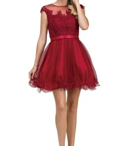 Dancing Queen - 2153 Illusion Jewel Floral A Line Cocktail Dress Cocktail Dresses