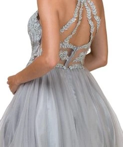 Dancing Queen - 2156 Halter Floral Appliques Tulle Cocktail Dress Cocktail Dresses 14 Dancing Queen - 2156 Halter Floral Appliques Tulle Cocktail Dress Cocktail Dresses