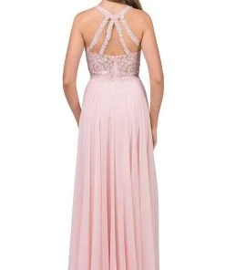 Dancing Queen - 2234 Sleeveless Illusion Jewel Lace Ornate Prom Gown Formal Gowns
