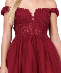 Dancing Queen - 2248 Off Shoulder Beaded Lace A Line Cocktail Dress Cocktail Dresses